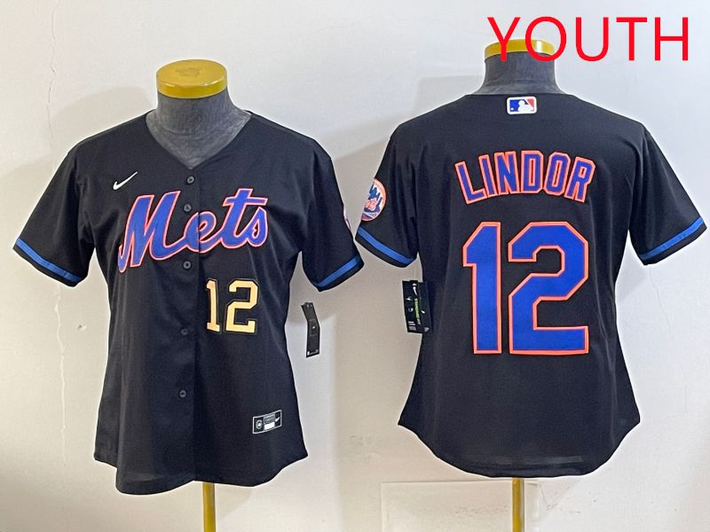 Youth 2025 New York Mets #12 Lindor Black Game Nike MLB Jersey style 7->youth mlb jersey->Youth Jersey